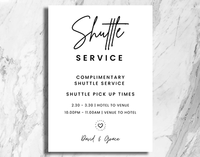 Canva Minimalist Wedding Shuttle Service Sign