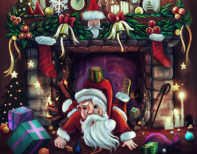 Christmas Santa Fireplace Illustration