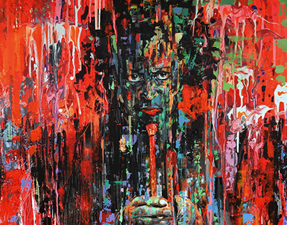 "Red and Black Jazz" Acrylic Painting 80 x 100 cm