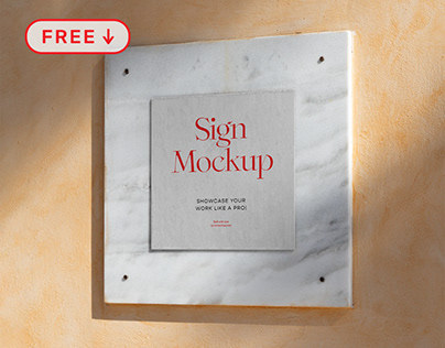 Free Square Sign On Marble Mockup