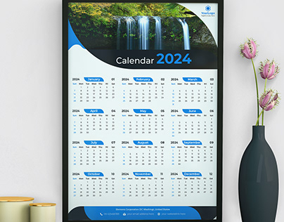 Business One Page Wall Calendar 2024 Design Template