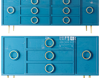 Blue Sideboard Cabinet Gold Credenza Drawers 2 Doors