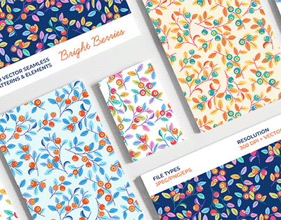 Set of bright patterns with berries