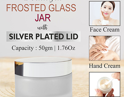 Empty Frosted Glass Jar With Silver Lid & Inner Liners