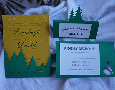 Winter themed wedding invitation set of 3