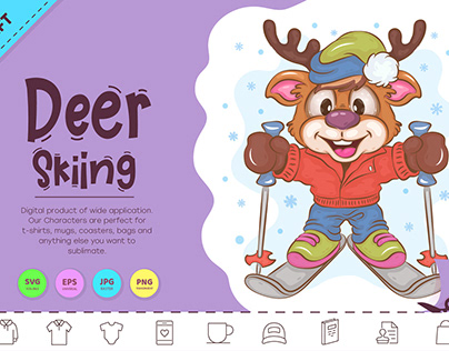 Cartoon Deer Skiing.