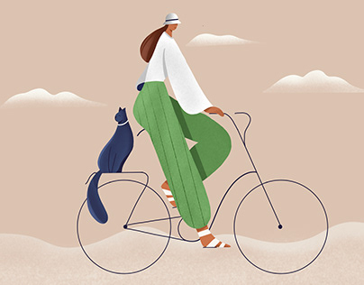 Cycling female character illustration