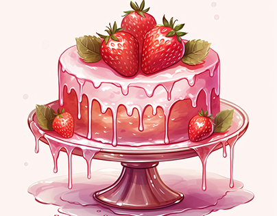 strawberry cake on a cake stand, with dripping pink
