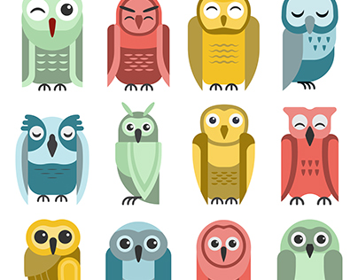 Cute owl cartoon characters collection