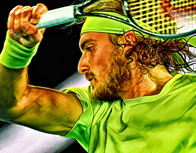 Stefanos Tsitsipas at AO2021. Digital tennis artwork.