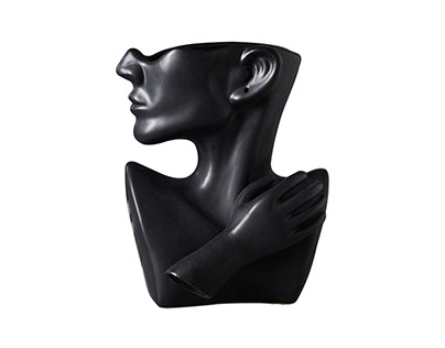 Modern Lady Head Neck Black Color Ceramic Flower Vase