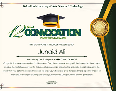 Certificate Design for FUUAST University Convocation