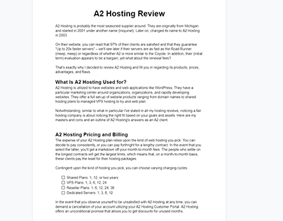 Hosting Review Content Writing