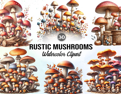 Rustic Mushrooms Watercolor Clipart