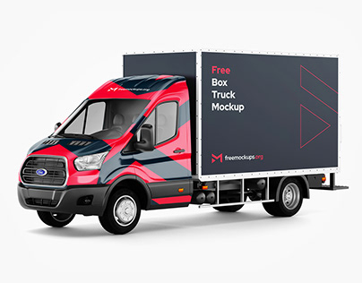 Free Ford Transit Box Truck Mockup - Front Left View