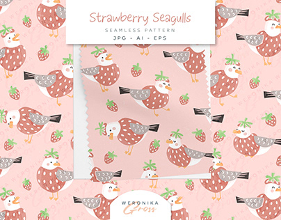 Strawberry Seagulls Seamless Vector Pattern Design