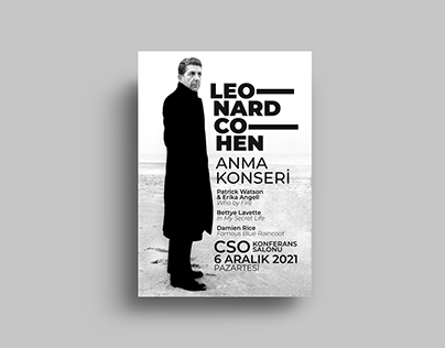 Leonard Cohen Anma Konseri Afiş ve El İlanı Çalışması