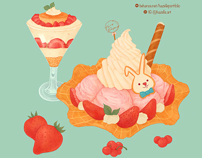Strawberry Dessert Illustration by Hazel Le