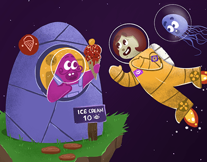 Lady Astronaut Buy A Cup Of Ice Cream on Space