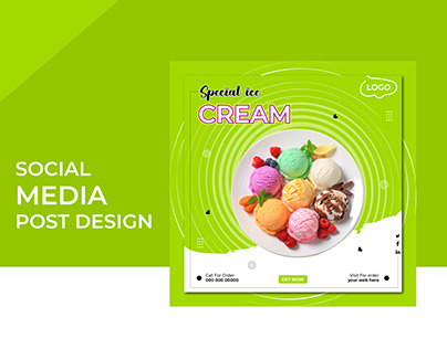 Ice Cream Food Social Media Post Design Template