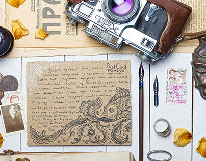 Project thumbnail - Ink drawn post card - Fish