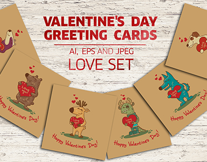Valentine's Day greeting cards in craft colors.