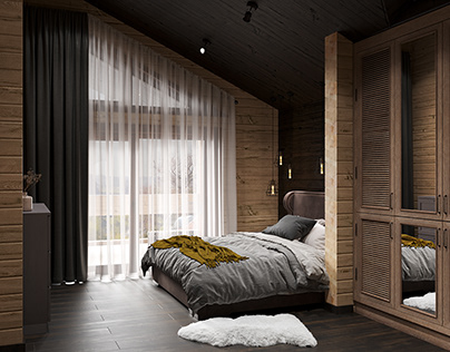 Bedroom in the wooden house