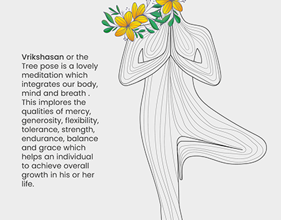 Yoga pose illustrations line art and floral