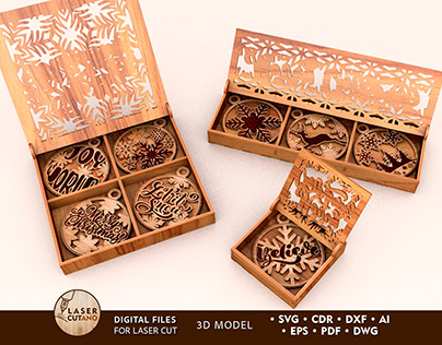 Christmas Ornaments with Boxes Bundle, Laser Cut Files