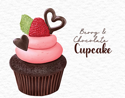 Realistic berry and chocolate cupcake (Digital)