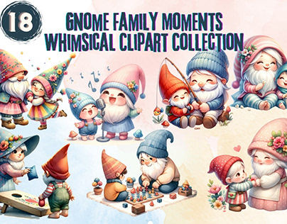 Gnome Family Moments Whimsical Clipart Collection