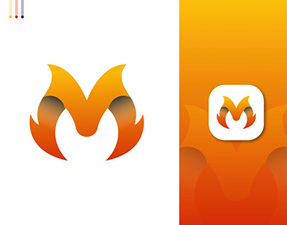 Letter M logo with fire flame shape, Logo Design