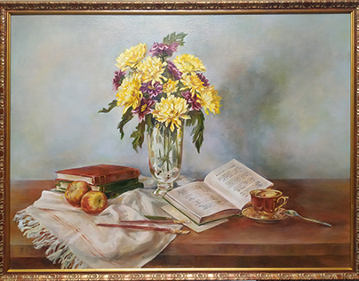 still life with a bouquet of chrysanthemums