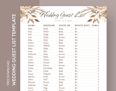 Free Editable Online Rustic Wedding Guest List Template