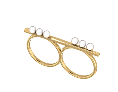 [CONNECTION] Double finger ring with pearl