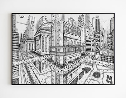 Futuristic city sketch