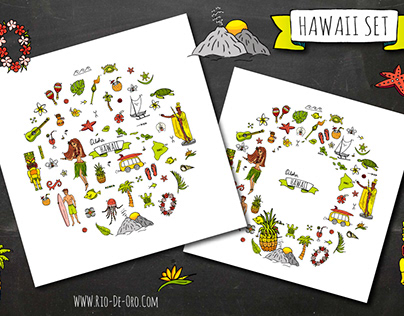 Hawaii collection of cute cartoon traveling symbols!