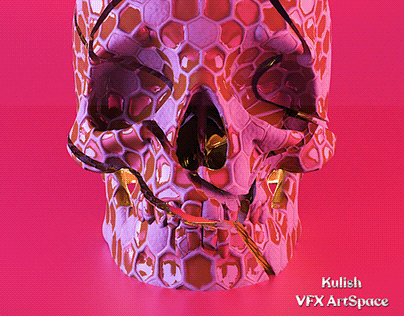 3D Skull with Voronoi fracture in Honeycomb Tex