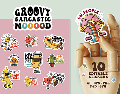 Groovy Sarcastic Mood. 10 Stickers