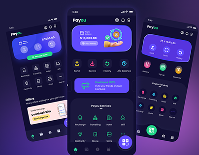 Payou Digital wallet app Dark UI kit: @Ui8