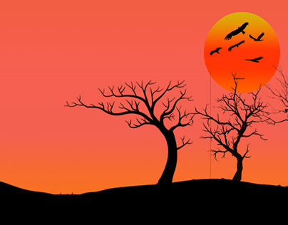Birds and tree branch backlit sunlight vector design