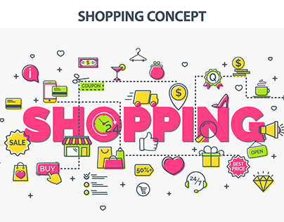 Shopping, sale, buy and delivery concept set