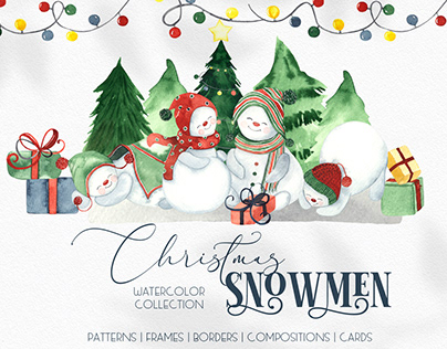 Watercolor Christmas snowmen