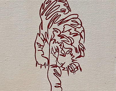 One line painting “Red Tiger”