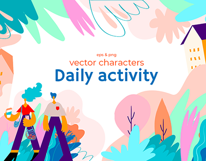 Vector set cartoon characters "Daily activity"