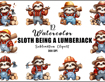 Sloth Being A Lumberjack Sublimation Clipart