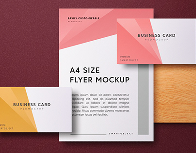 op view on minimalist flyer and business card mockup