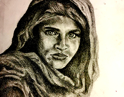 Graphite drawing of the Afghan girl