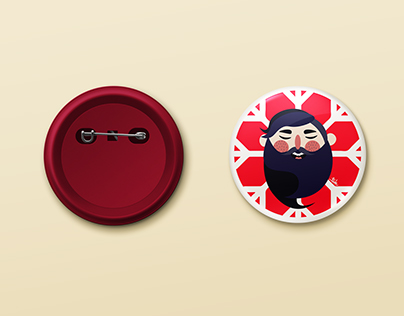 Happy Bearded Guy Pin Button Badge Design