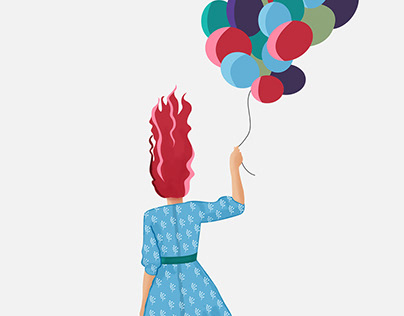 Woman holding balloons - digital illustration